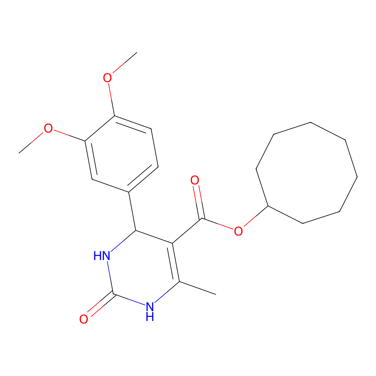 Cyclooctyl 4-(3,4-dimethoxyphenyl)-6-methyl-2-oxo-1,2,3,4-tetrahydropyrimidine-5-carboxylate molecular structure, CAS 297180-22-4