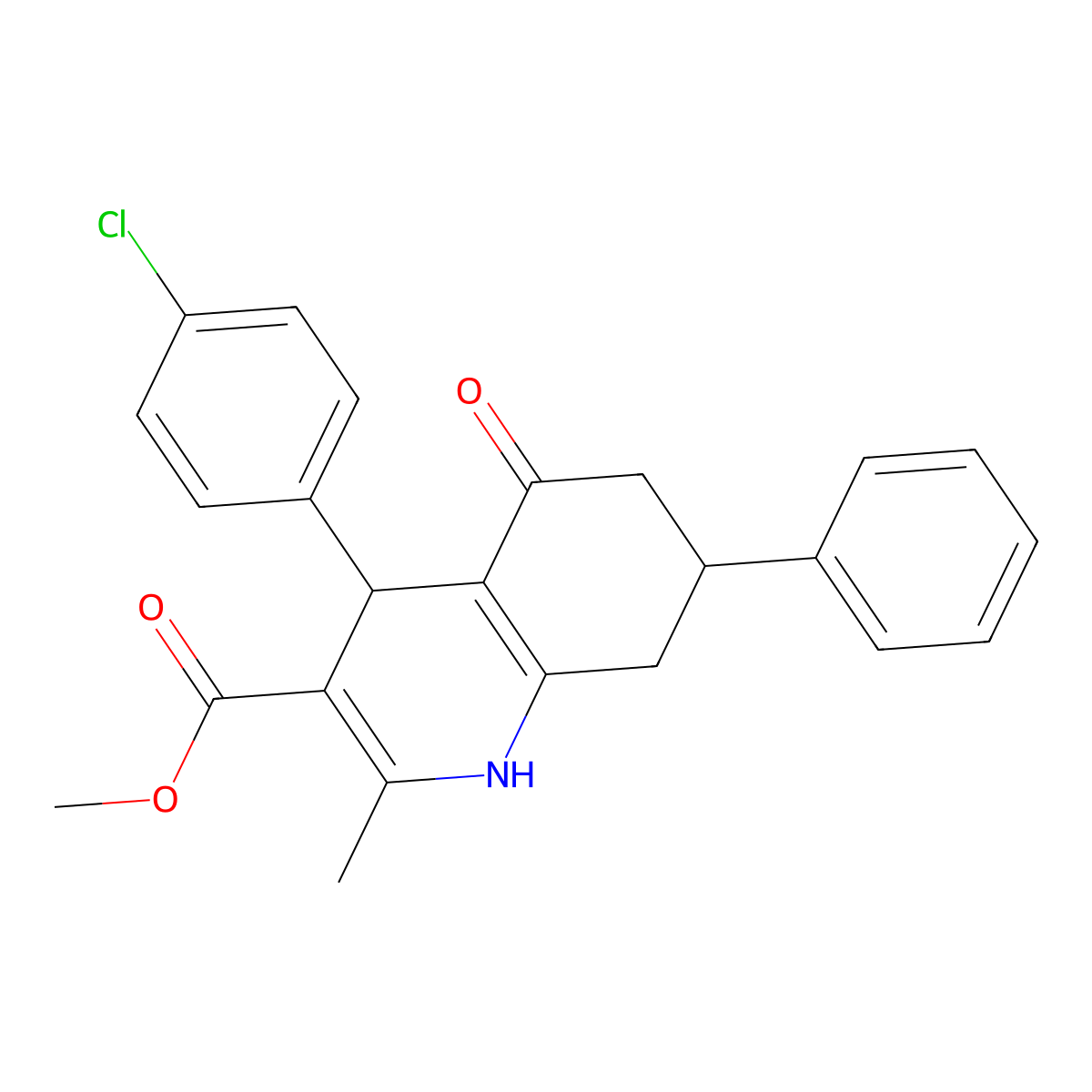 Methyl 4-(4-chlorophenyl)-2-methyl-5-oxo-7-phenyl-1,4,5,6,7,8-hexahydroquinoline-3-carboxylate molecular structure, CAS 297182-64-0
