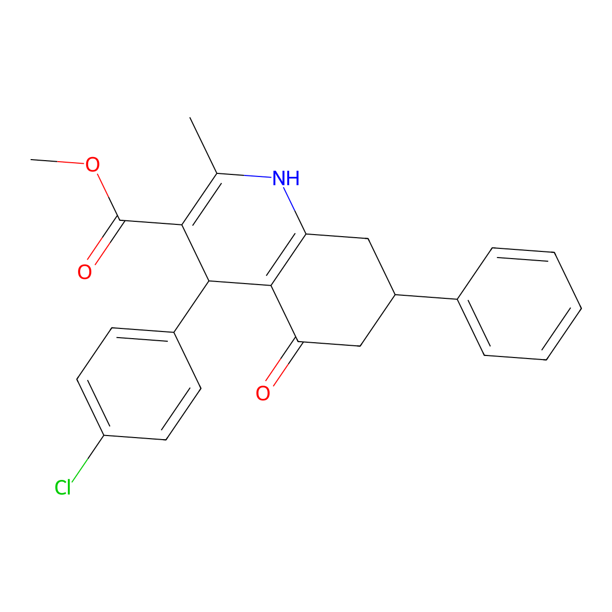Methyl 4-(4-chlorophenyl)-2-methyl-5-oxo-7-phenyl-1,4,5,6,7,8-hexahydroquinoline-3-carboxylate molecular structure, CAS 297182-64-0