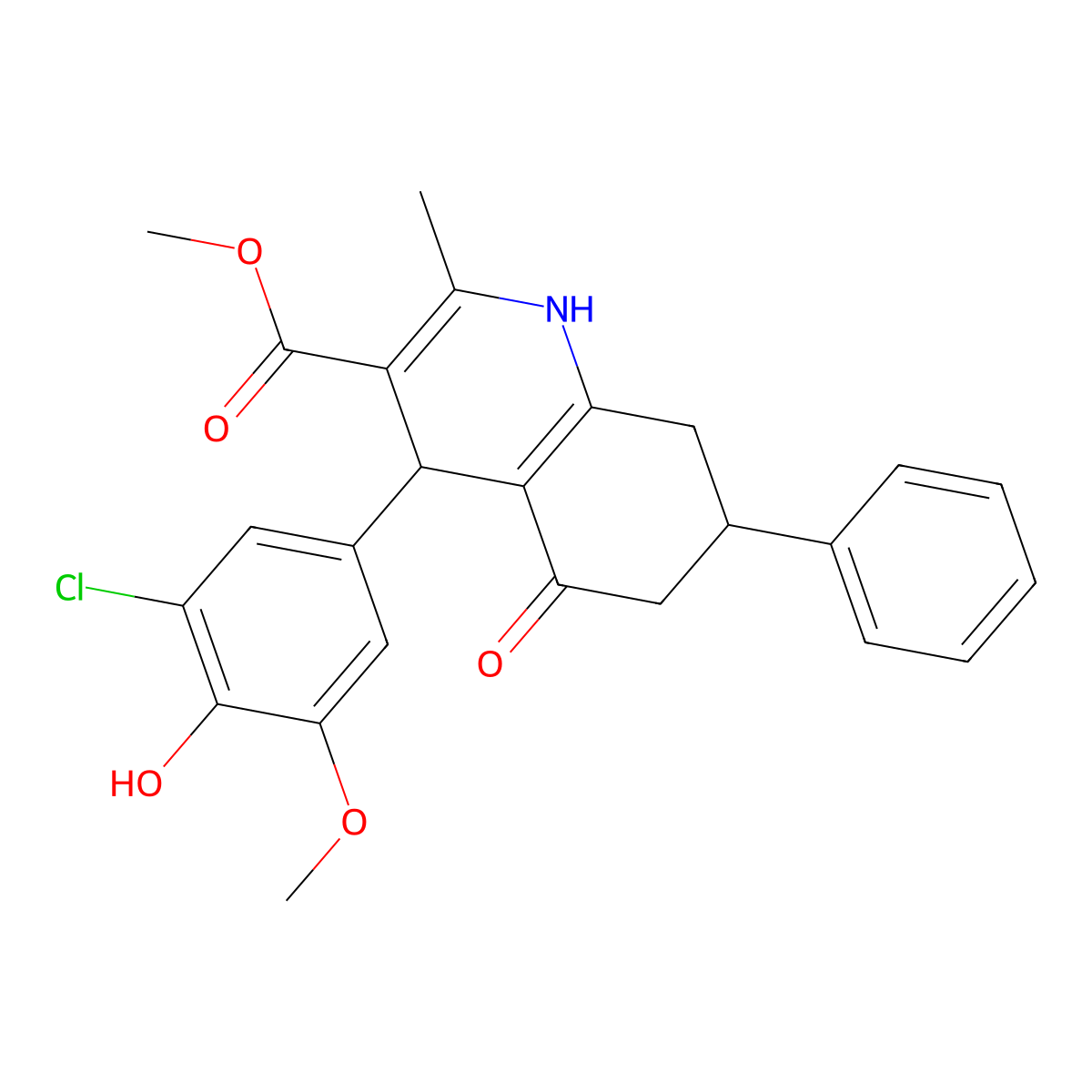 Methyl 4-(3-chloro-4-hydroxy-5-methoxyphenyl)-2-methyl-5-oxo-7-phenyl-1,4,5,6,7,8-hexahydroquinoline-3-carboxylate molecular structure, CAS 297182-65-1