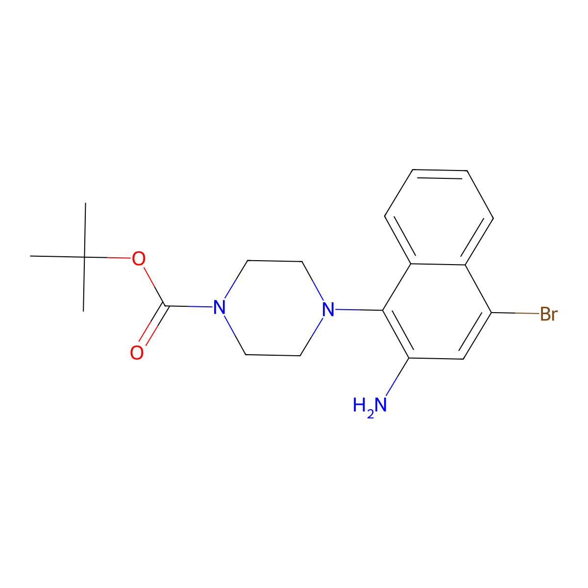Tert-butyl 4-(2-amino-4-bromonaphthalen-1-yl)piperazine-1-carboxylate molecular structure, CAS 2971824-86-7