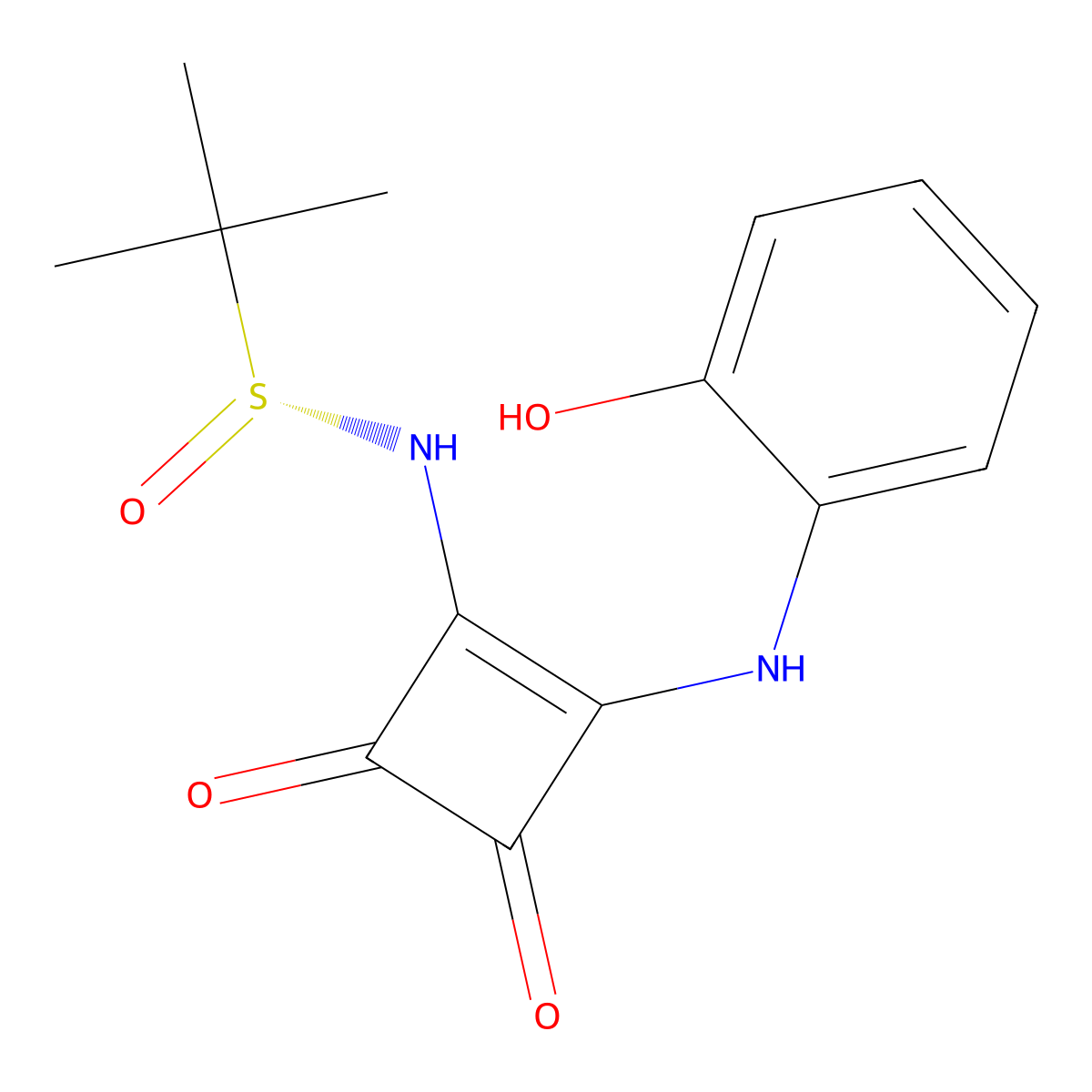 (R)-N-(2-((2-Hydroxyphenyl)amino)-3,4-dioxocyclobut-1-en-1-yl)-2-methylpropane-2-sulfinamide molecular structure, CAS 2972594-07-1