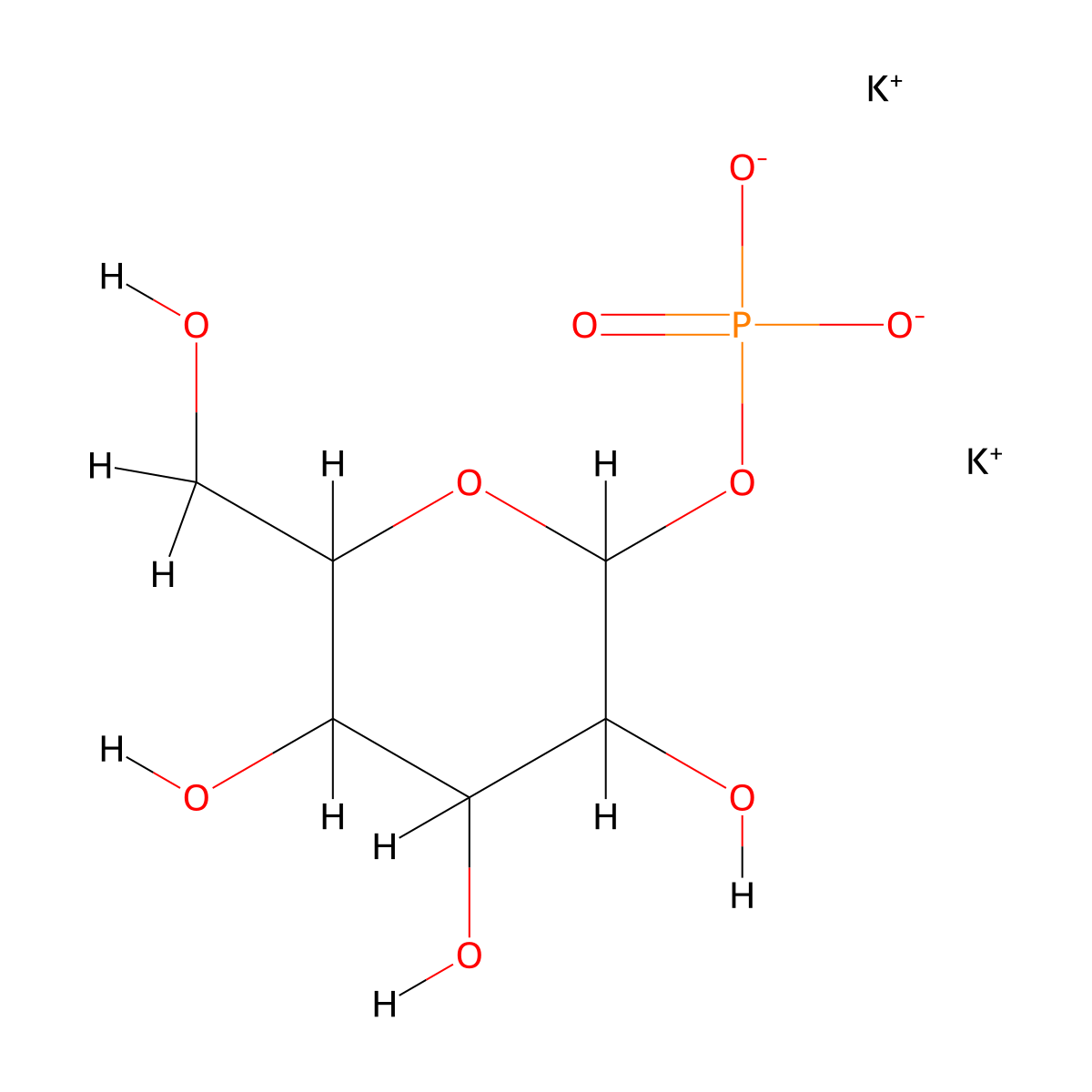 D-Glucose, 1-(dihydrogen phosphate), potassium salt (1:2) molecular structure, CAS 29732-59-0