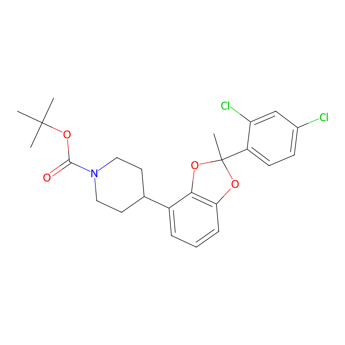 Tert-butyl 4-(2-(2,4-dichlorophenyl)-2-methylbenzo[d][1,3]dioxol-4-yl)piperidine-1-carboxylate molecular structure, CAS 2973314-43-9