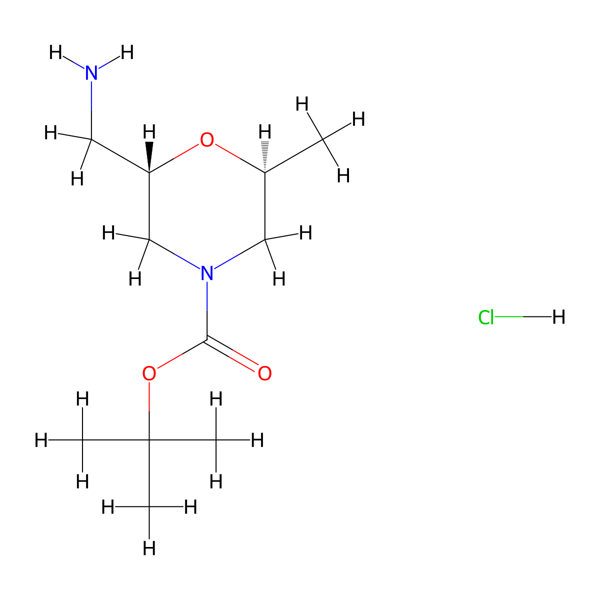 rac-tert-butyl (2R,6R)-2-(aminomethyl)-6-methylmorpholine-4-carboxylate hydrochloride molecular structure, CAS 2973403-39-1