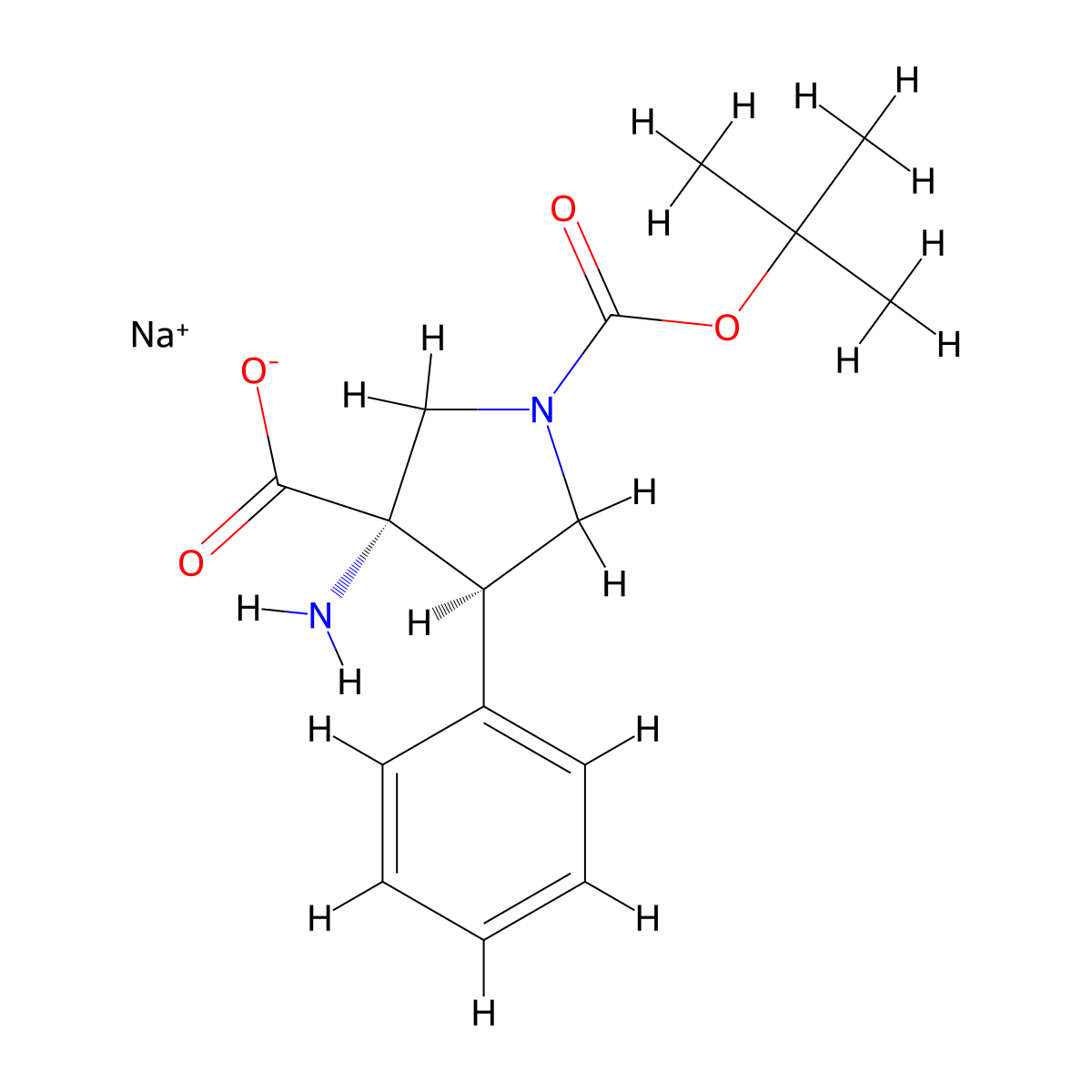 rac-sodium (3R,4S)-3-amino-1-[(tert-butoxy)carbonyl]-4-phenylpyrrolidine-3-carboxylate molecular structure, CAS 2973403-85-7
