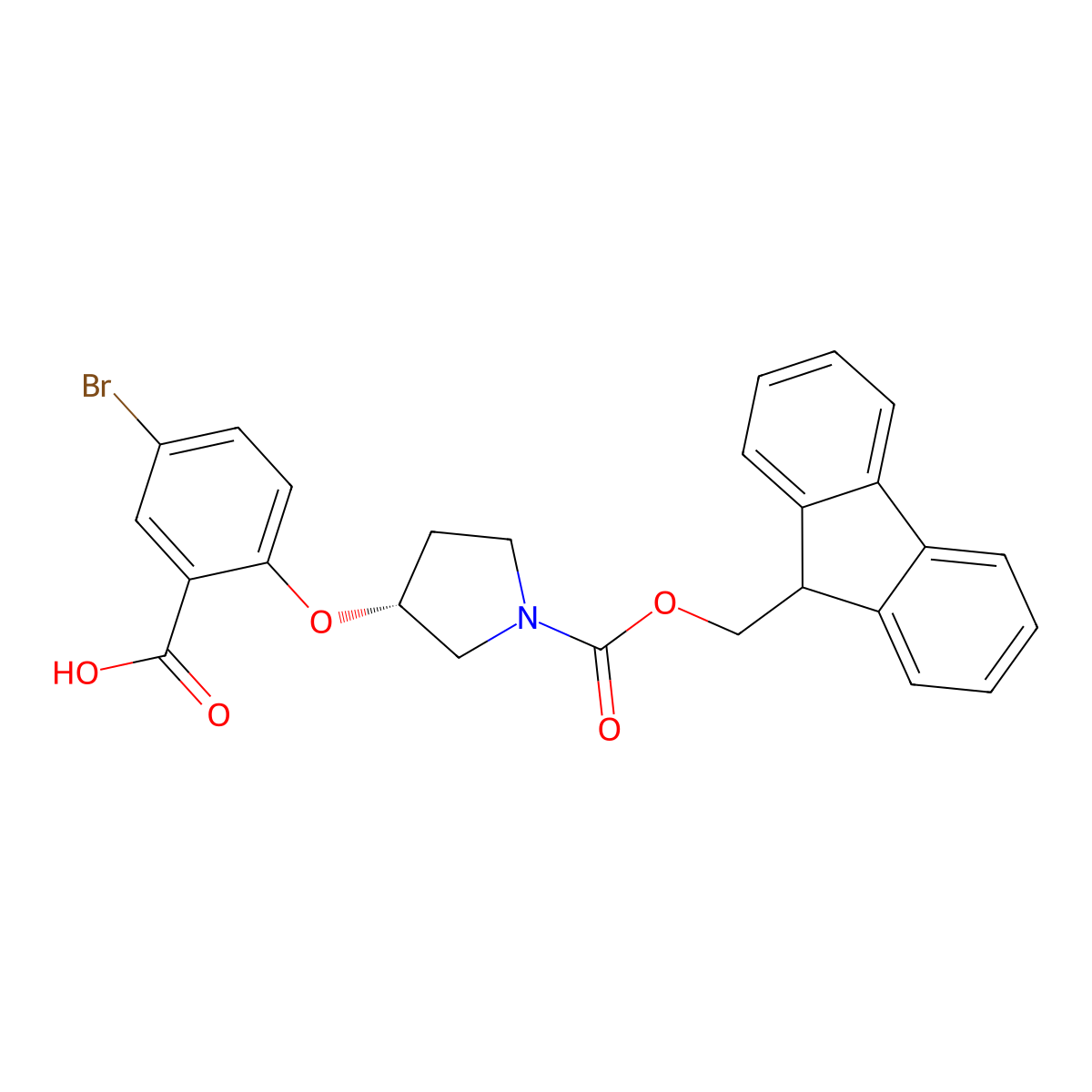 (R)-2-((1-(((9H-Fluoren-9-yl)methoxy)carbonyl)pyrrolidin-3-yl)oxy)-5-bromobenzoic acid molecular structure, CAS 2973403-90-4
