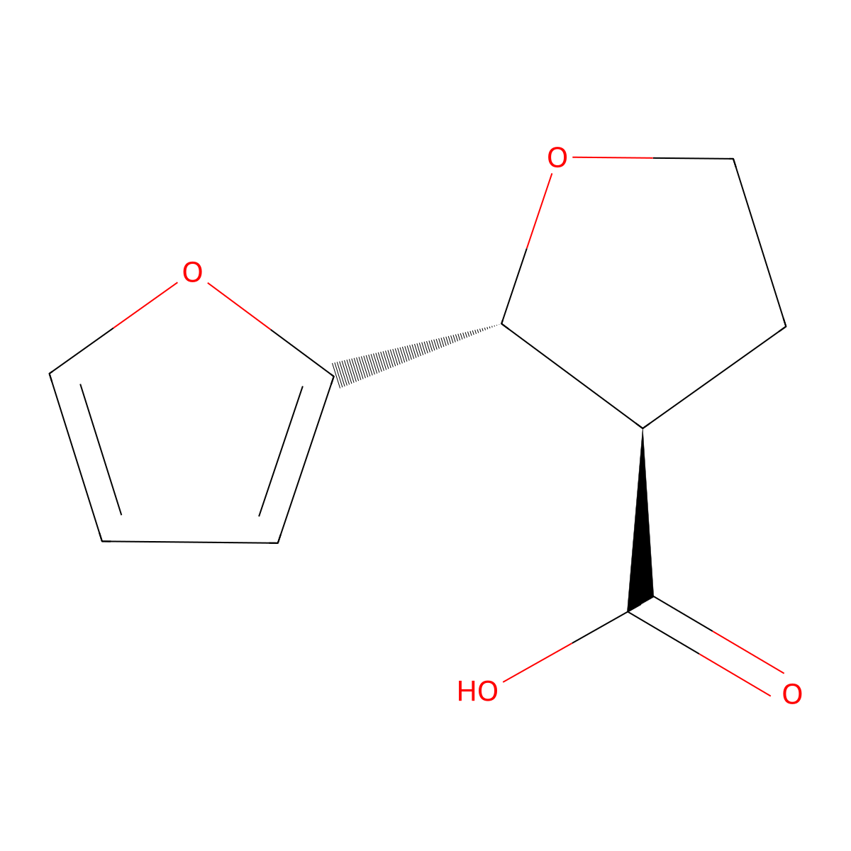 rac-(2R,3R)-2-(furan-2-yl)oxolane-3-carboxylic acid molecular structure, CAS 2973404-13-4