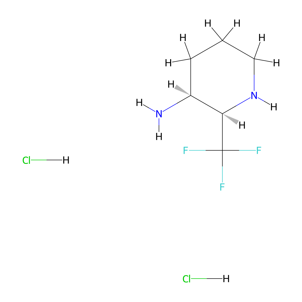 rac-(2R,3S)-2-(trifluoromethyl)piperidin-3-amine dihydrochloride molecular structure, CAS 2973405-06-8