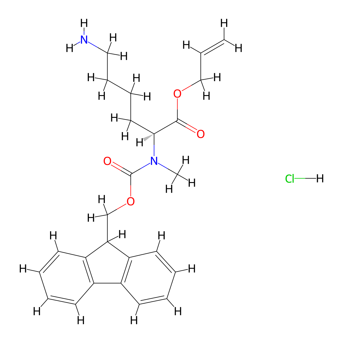 Allyl N2-(((9H-fluoren-9-yl)methoxy)carbonyl)-N2-methyl-L-lysinate hydrochloride molecular structure, CAS 2973752-98-4