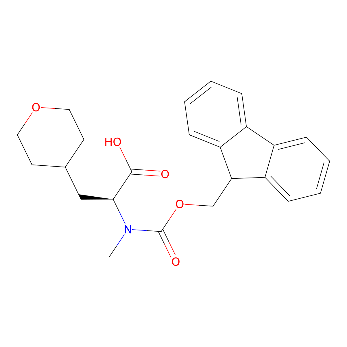 (S)-2-((((9H-Fluoren-9-yl)methoxy)carbonyl)(methyl)amino)-3-(tetrahydro-2H-pyran-4-yl)propanoic acid molecular structure, CAS 2973755-43-8