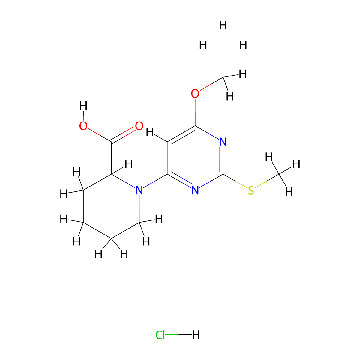 1-(6-Ethoxy-2-(methylthio)pyrimidin-4-yl)piperidine-2-carboxylic acid hydrochloride molecular structure, CAS 2973762-23-9