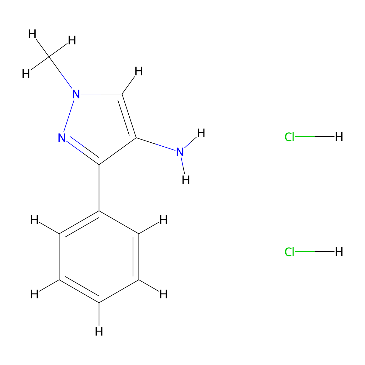 1-Methyl-3-phenyl-1H-pyrazol-4-amine dihydrochloride molecular structure, CAS 2973762-29-5