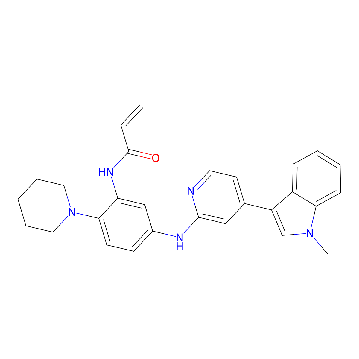 N-(5-((4-(1-Methyl-1H-indol-3-yl)pyridin-2-yl)amino)-2-(piperidin-1-yl)phenyl)acrylamide molecular structure, CAS 2973762-33-1