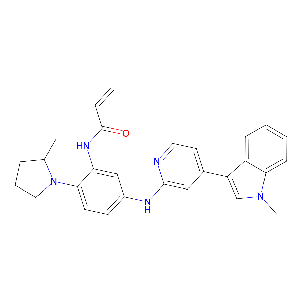 N-(5-((4-(1-Methyl-1H-indol-3-yl)pyridin-2-yl)amino)-2-(2-methylpyrrolidin-1-yl)phenyl)acrylamide molecular structure, CAS 2973762-45-5