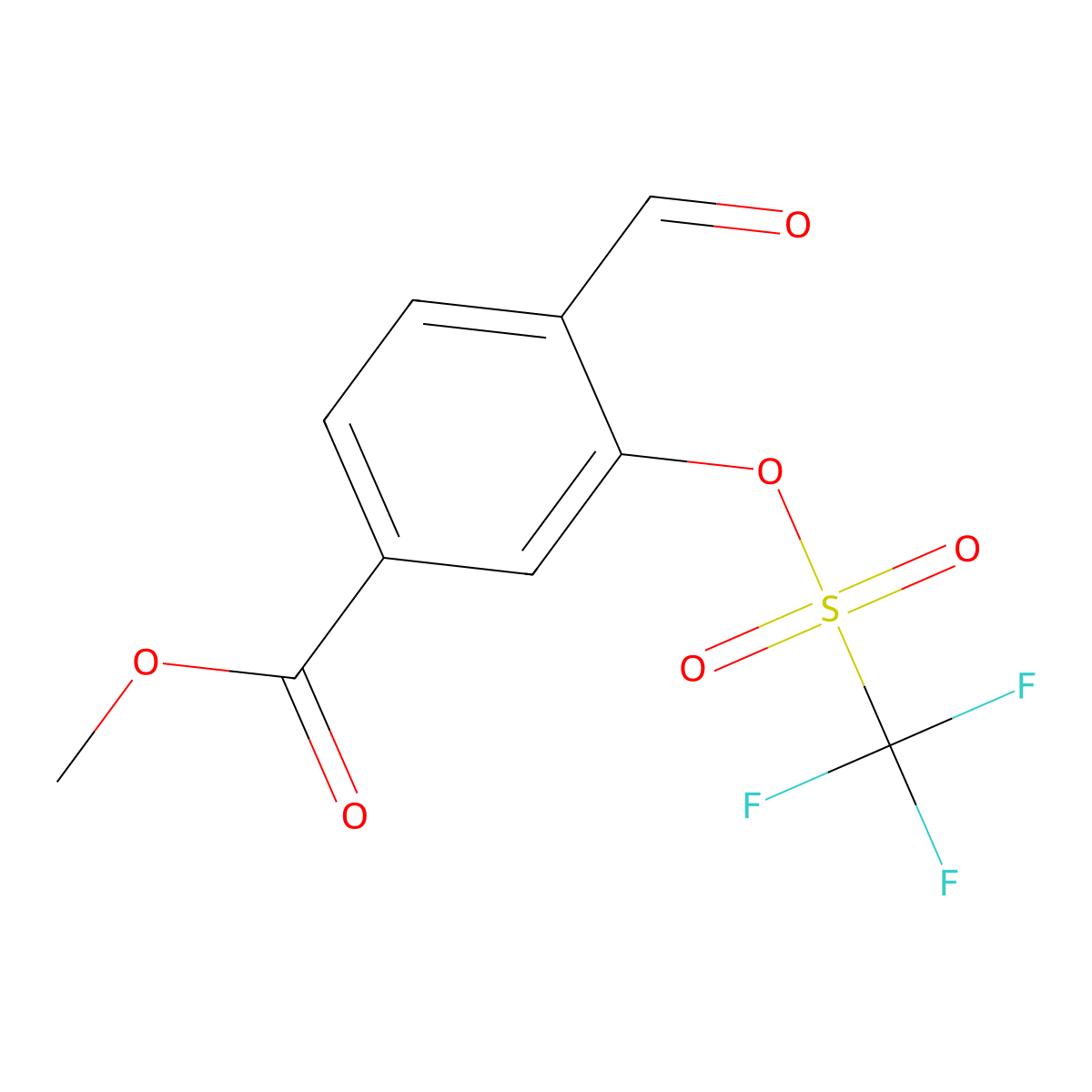 Methyl 4-formyl-3-(((trifluoromethyl)sulfonyl)oxy)benzoate molecular structure, CAS 2973762-71-7