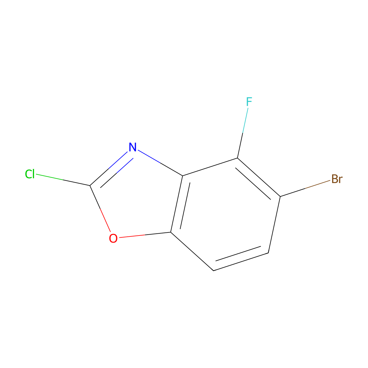 5-Bromo-2-chloro-4-fluoro-1,3-benzoxazole molecular structure, CAS 2974351-97-6