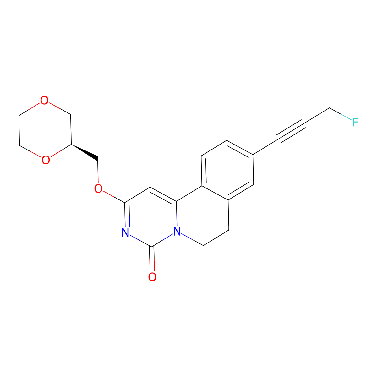 (S)-2-((1,4-dioxan-2-yl)methoxy)-9-(3-fluoroprop-1-yn-1-yl)-6,7-dihydro-4H-pyrimido[6,1-a]isoquinolin-4-one molecular structure, CAS 2974825-58-4