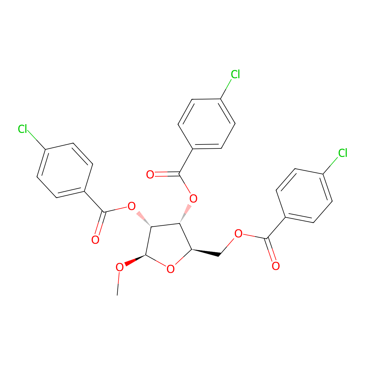 Methyl 2,3,5-tri-O-(4-chlorobenzoyl)-beta-D-ribofuranoside molecular structure, CAS 29755-00-8