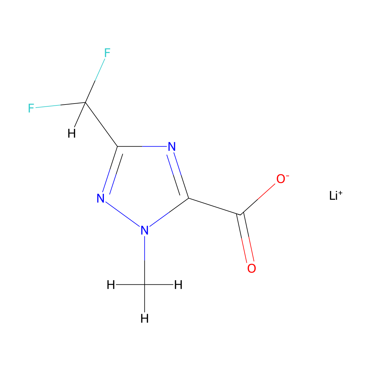 lithium(1+) 3-(difluoromethyl)-1-methyl-1H-1,2,4-triazole-5-carboxylate molecular structure, CAS 2975625-64-8