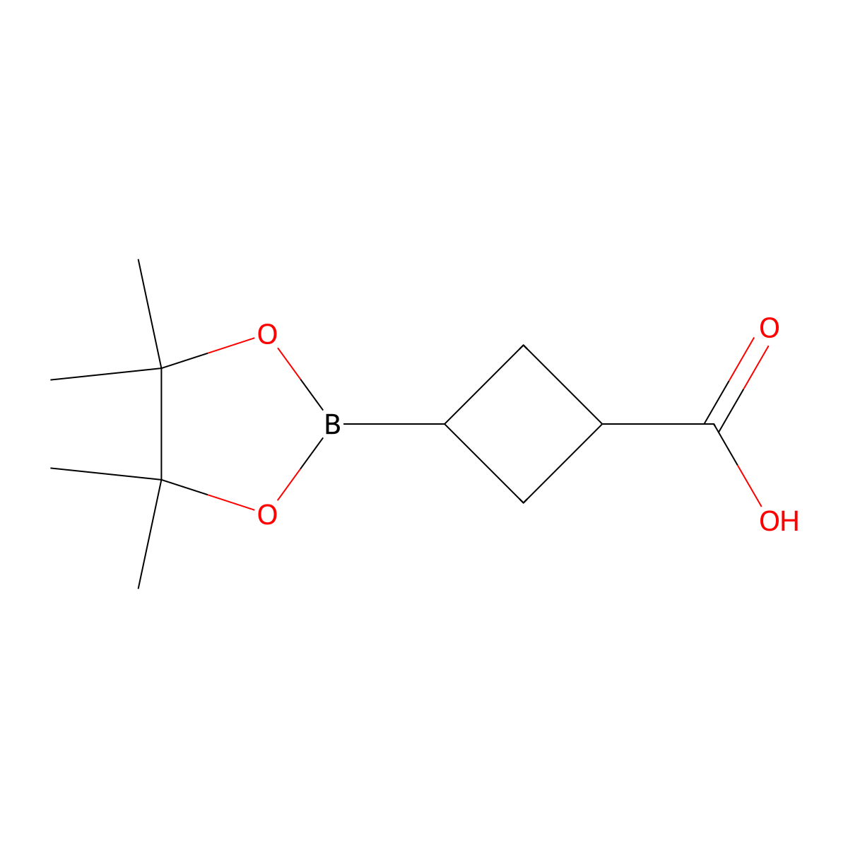 3-(4,4,5,5-Tetramethyl-1,3,2-dioxaborolan-2-yl)cyclobutane-1-carboxylic acid molecular structure, CAS 2975719-17-4