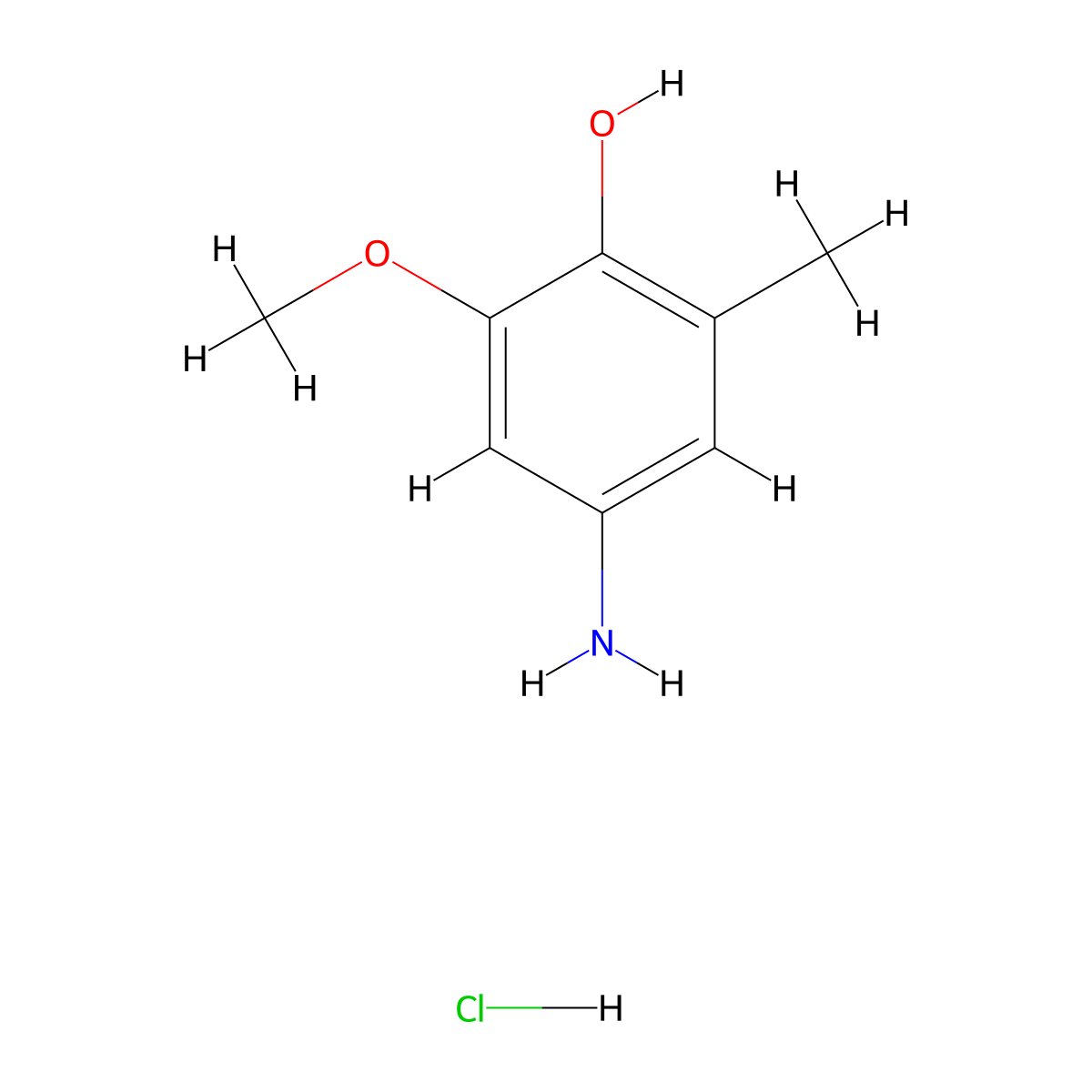 Phenol, 4-amino-2-methoxy-6-methyl-, hydrochloride (1:1) molecular structure, CAS 2977-70-0