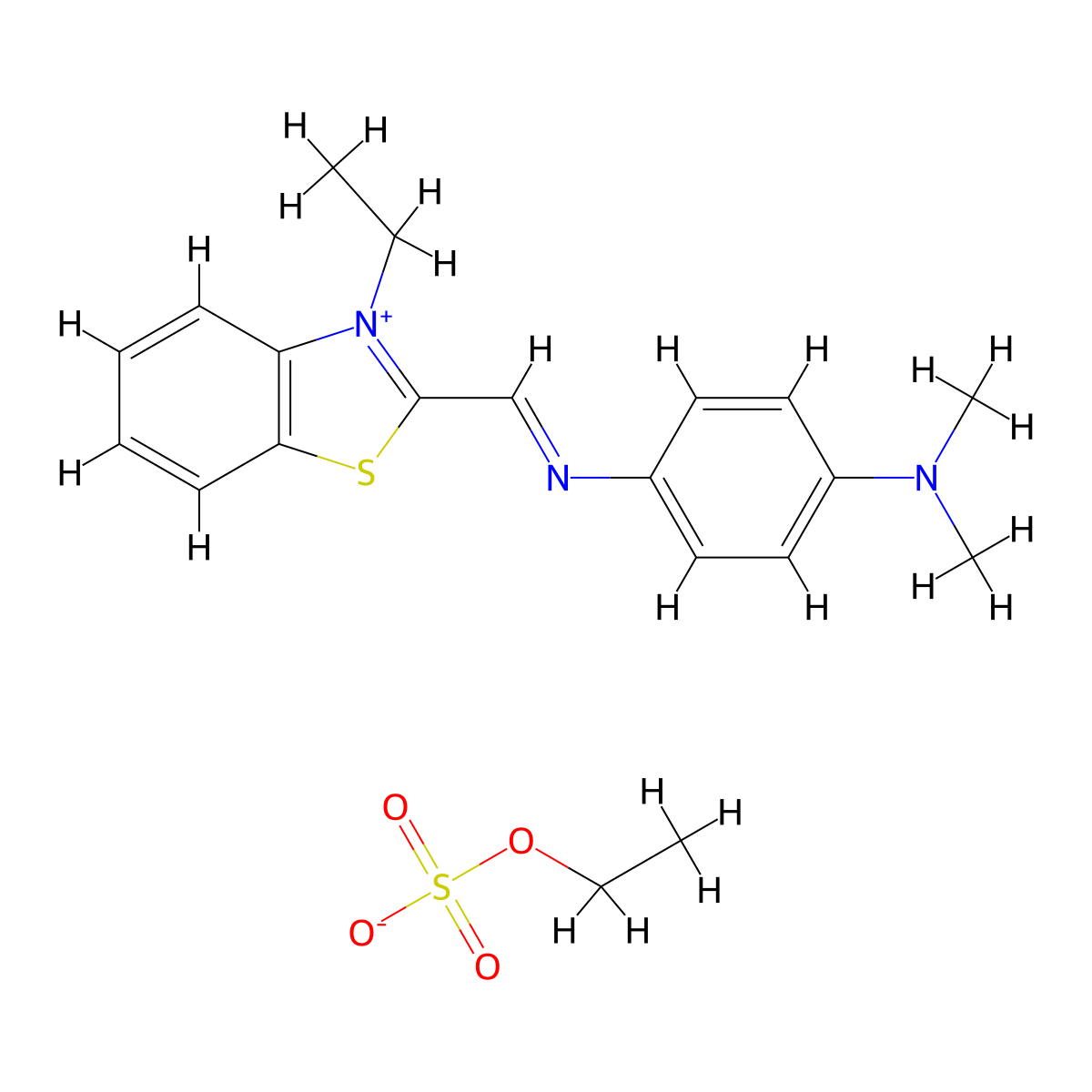 Benzothiazolium, 2-[[[4-(dimethylamino)phenyl]imino]methyl]-3-ethyl-, ethyl sulfate (1:1) molecular structure, CAS 29770-19-2