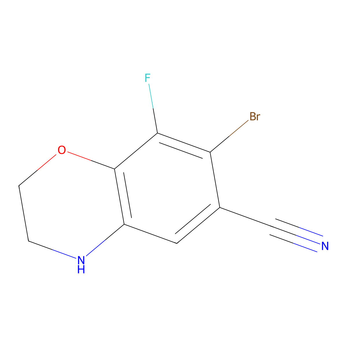 7-bromo-8-fluoro-3,4-dihydro-2H-benzo[b][1,4]oxazine-6-carbonitrile molecular structure, CAS 2977256-30-5