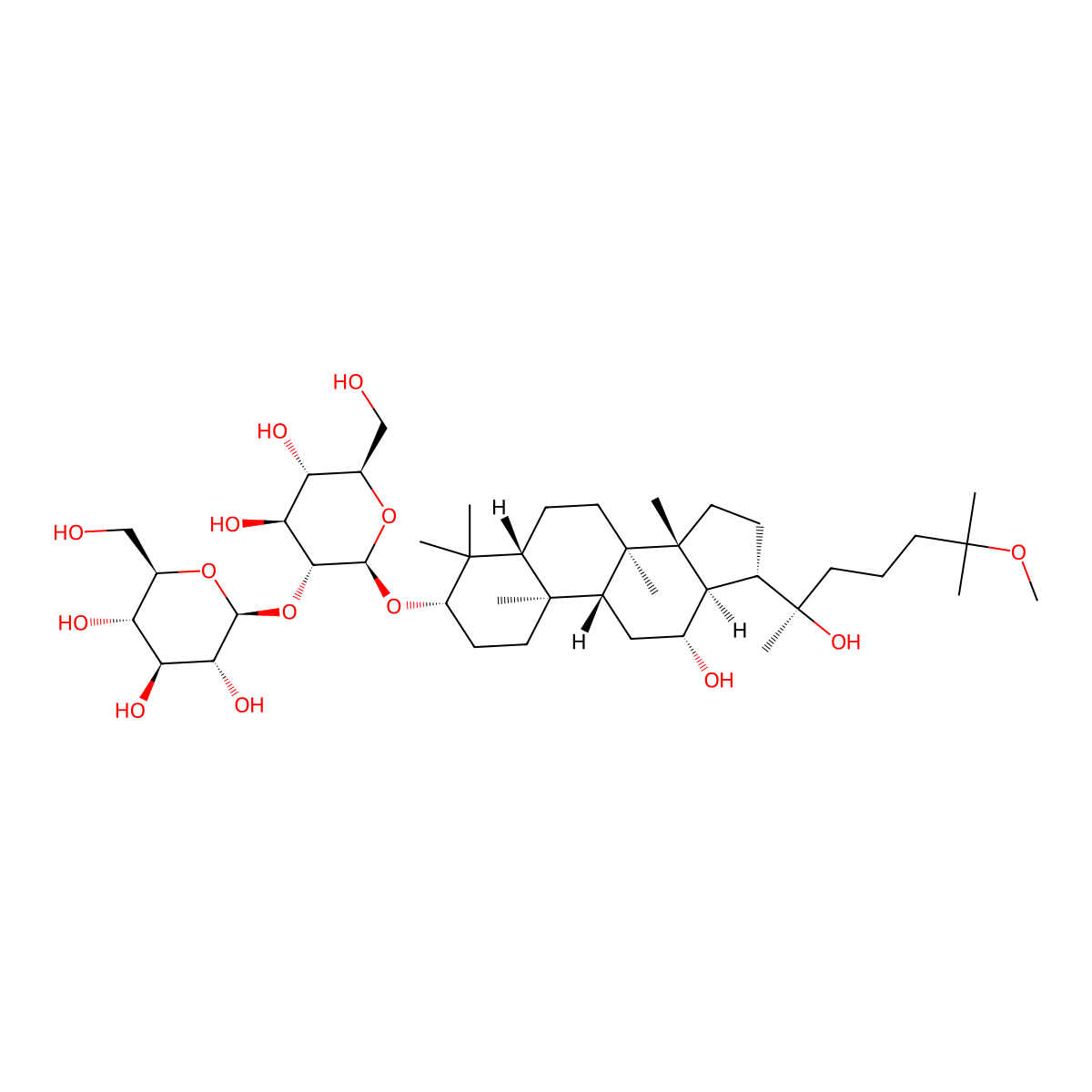 beta-D-Glucopyranoside, (3beta,12beta,20R)-12,20-dihydroxy-25-methoxydammaran-3-yl 2-O-beta-D-glucopyranosyl molecular structure, CAS 2977279-15-3