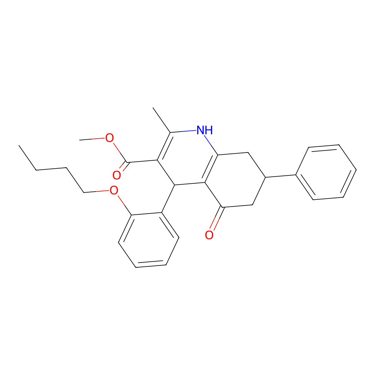 Methyl 4-(2-butoxyphenyl)-2-methyl-5-oxo-7-phenyl-1,4,5,6,7,8-hexahydroquinoline-3-carboxylate molecular structure, CAS 297734-98-6
