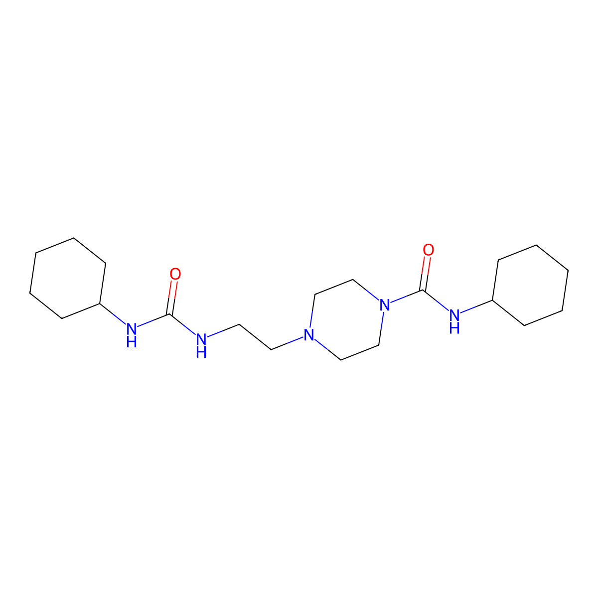 N-cyclohexyl-4-[2-(cyclohexylcarbamoylamino)ethyl]piperazine-1-carboxamide molecular structure, CAS 297735-08-1