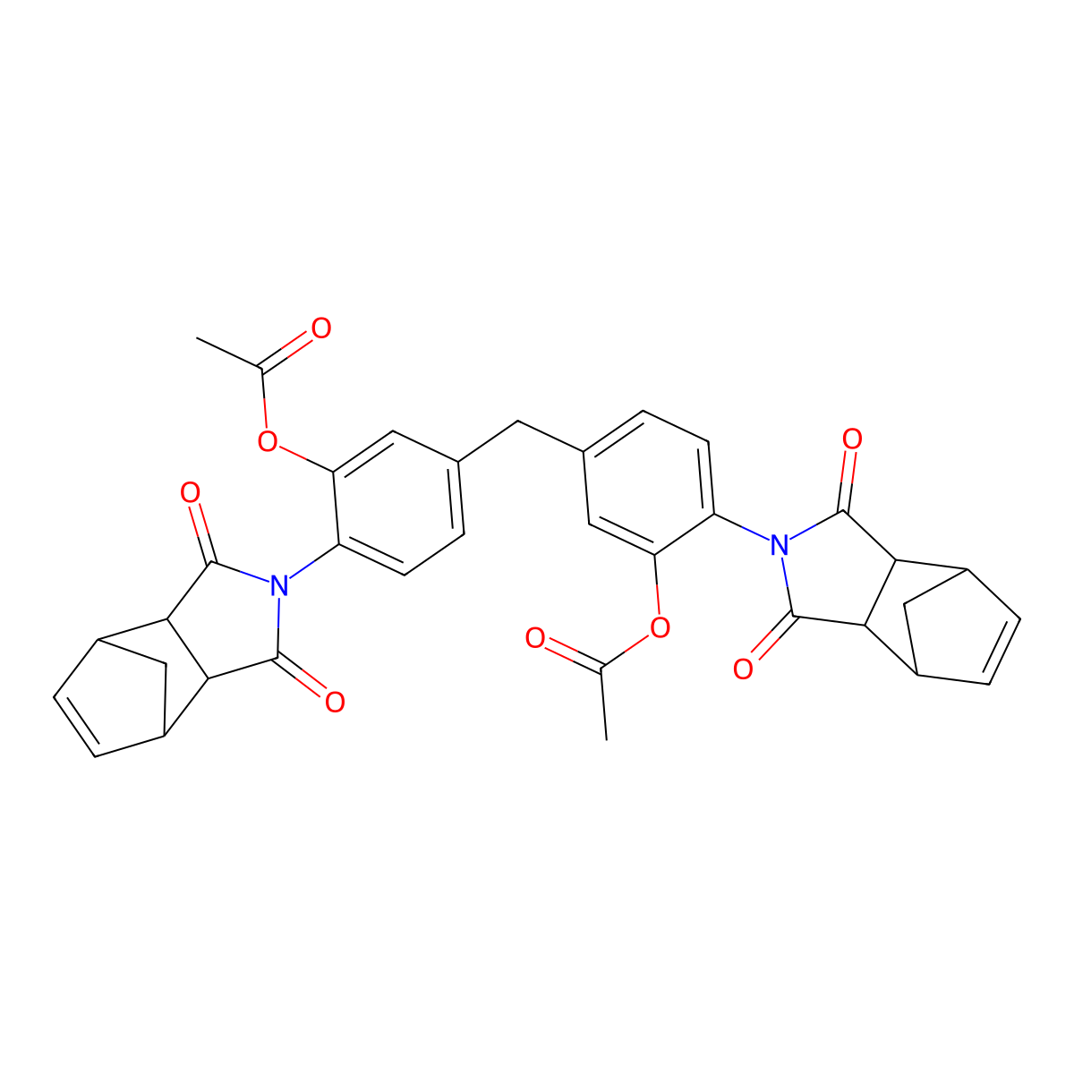 methanediylbis-6-(1,3-dioxo-1,3,3a,4,7,7a-hexahydro-2H-4,7-methanoisoindol-2-yl)benzene-3,1-diyl diacetate molecular structure, CAS 297742-74-6