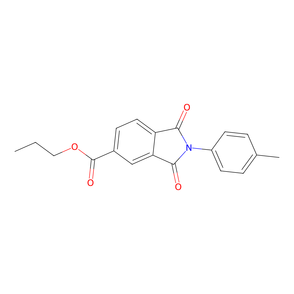 Propyl 1,3-dioxo-2-(p-tolyl)isoindoline-5-carboxylate molecular structure, CAS 297742-87-1
