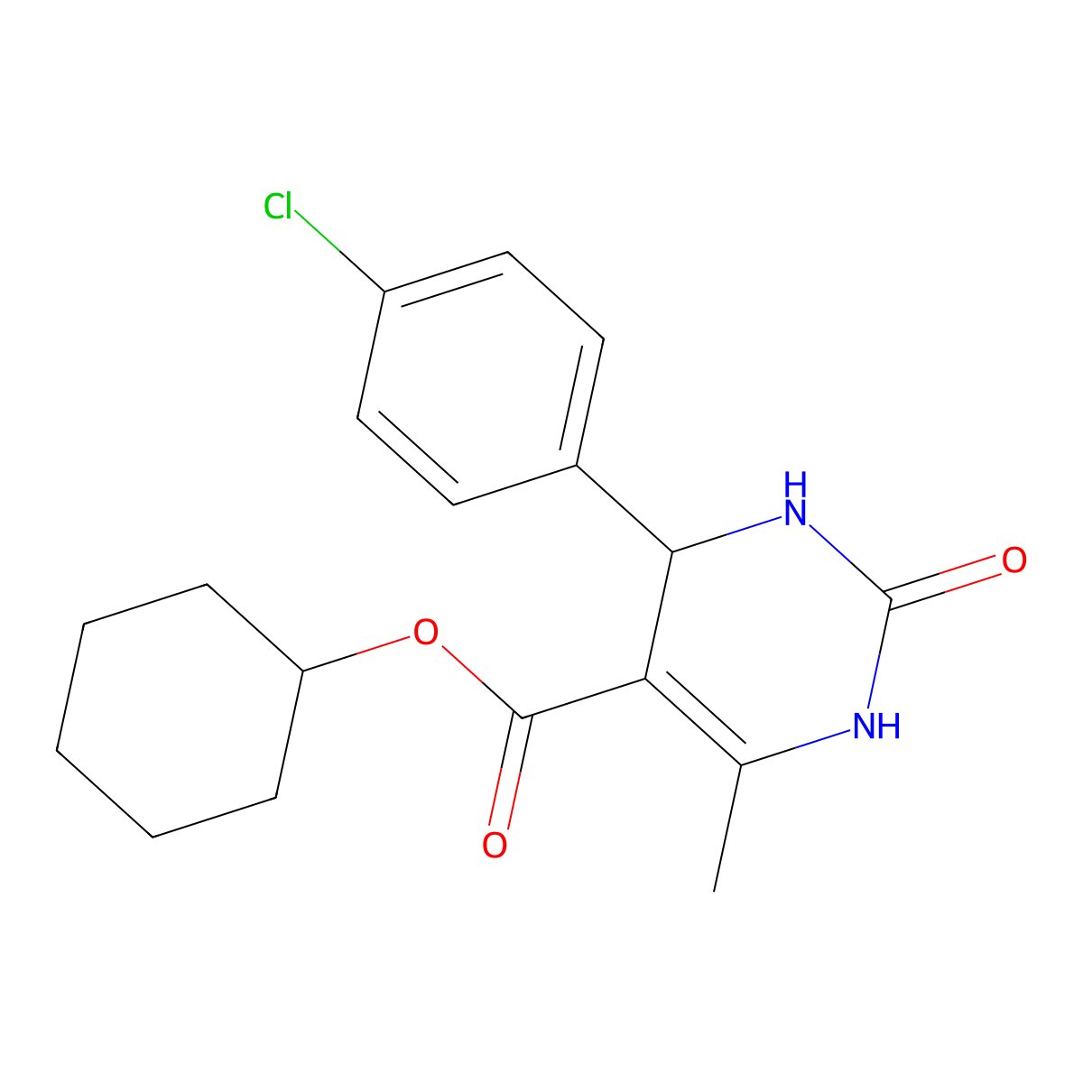 Cyclohexyl 4-(4-chlorophenyl)-6-methyl-2-oxo-1,2,3,4-tetrahydropyrimidine-5-carboxylate molecular structure, CAS 297743-73-8