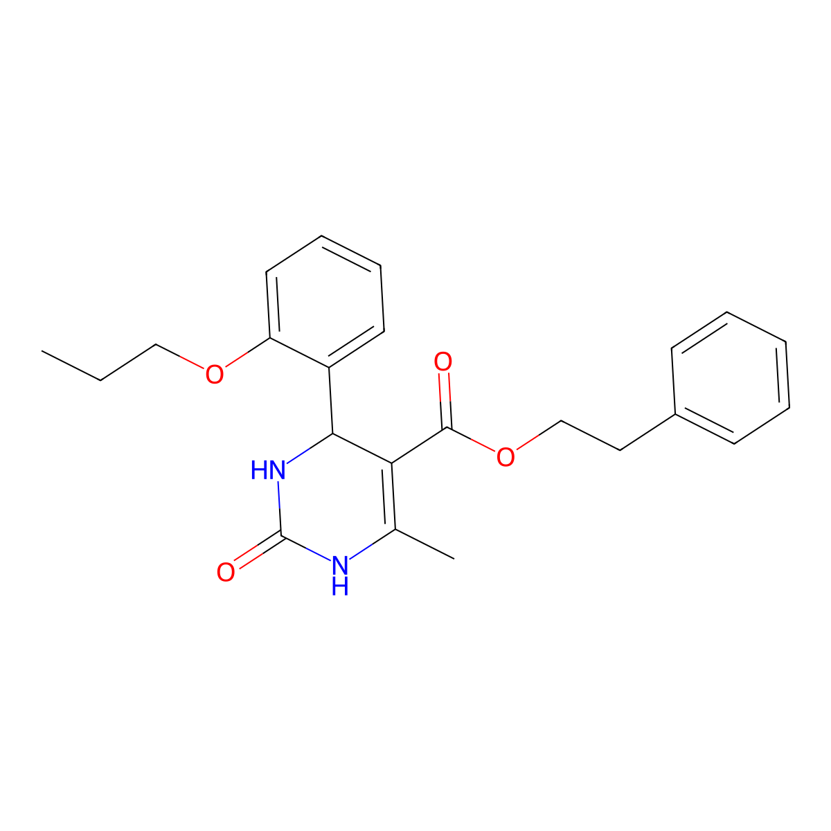 2-Phenylethyl 6-methyl-2-oxo-4-(2-propoxyphenyl)-1,2,3,4-tetrahydropyrimidine-5-carboxylate molecular structure, CAS 297743-81-8