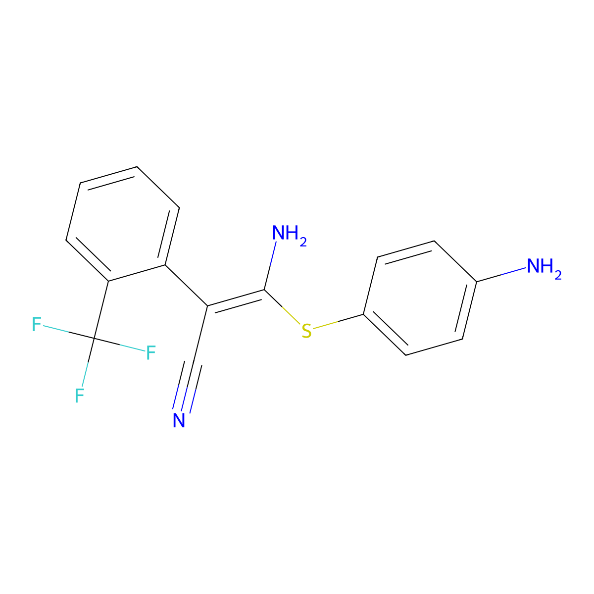 (Z)-3-Amino-3-(4-aminophenyl)sulfanyl-2-[2-(trifluoromethyl)phenyl]prop-2-enenitrile molecular structure, CAS 297744-39-9
