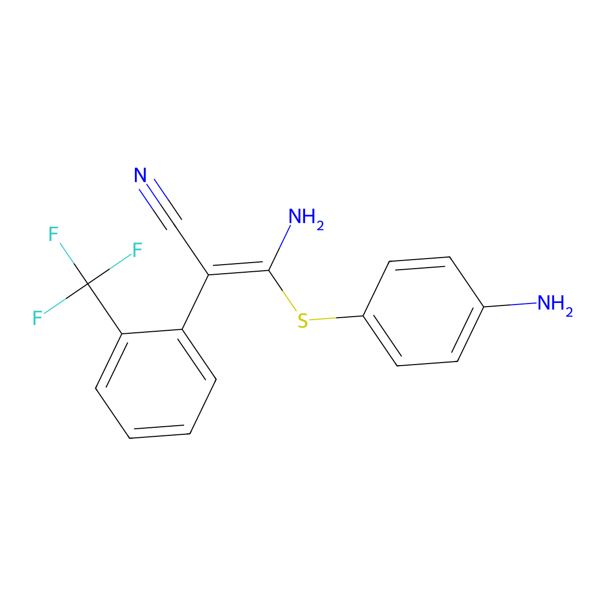 (E)-3-Amino-3-((4-aminophenyl)thio)-2-(2-(trifluoromethyl)phenyl)acrylonitrile molecular structure, CAS 297744-40-2