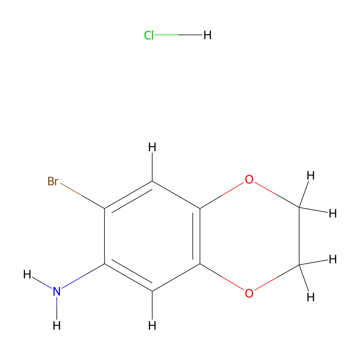 7-Bromo-2,3-dihydro-1,4-benzodioxin-6-amine hydrochloride molecular structure, CAS 297757-46-1