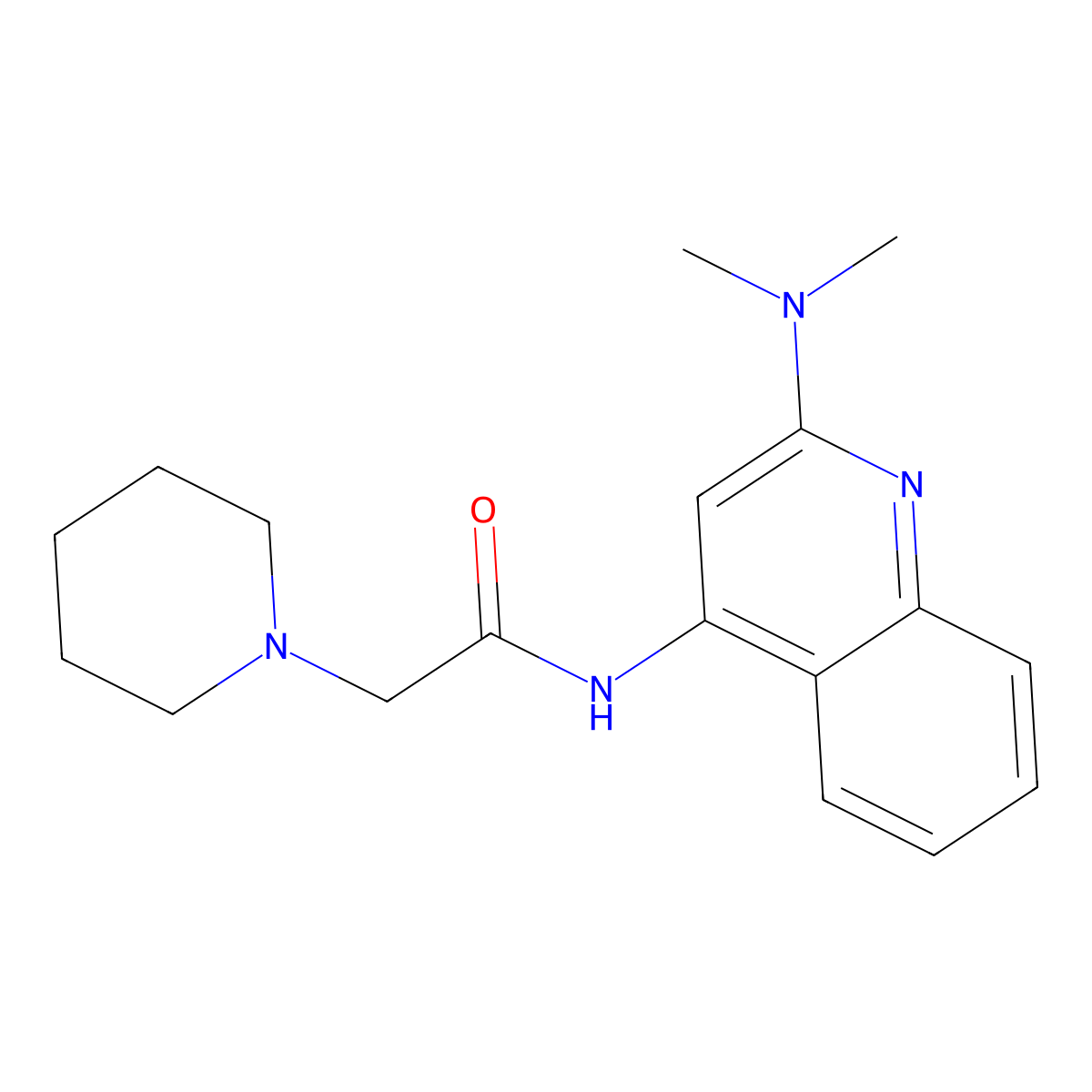N-[2-(dimethylamino)quinolin-4-yl]-2-piperidin-1-ylacetamide molecular structure, CAS 297759-04-7