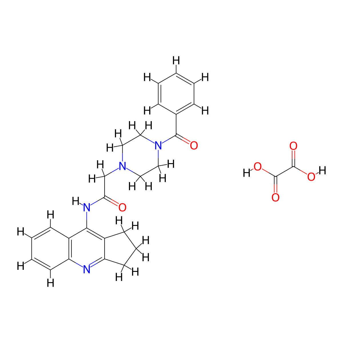 2-(4-benzoylpiperazin-1-yl)-N-(2,3-dihydro-1H-cyclopenta[b]quinolin-9-yl)acetamide oxalate molecular structure, CAS 297759-94-5