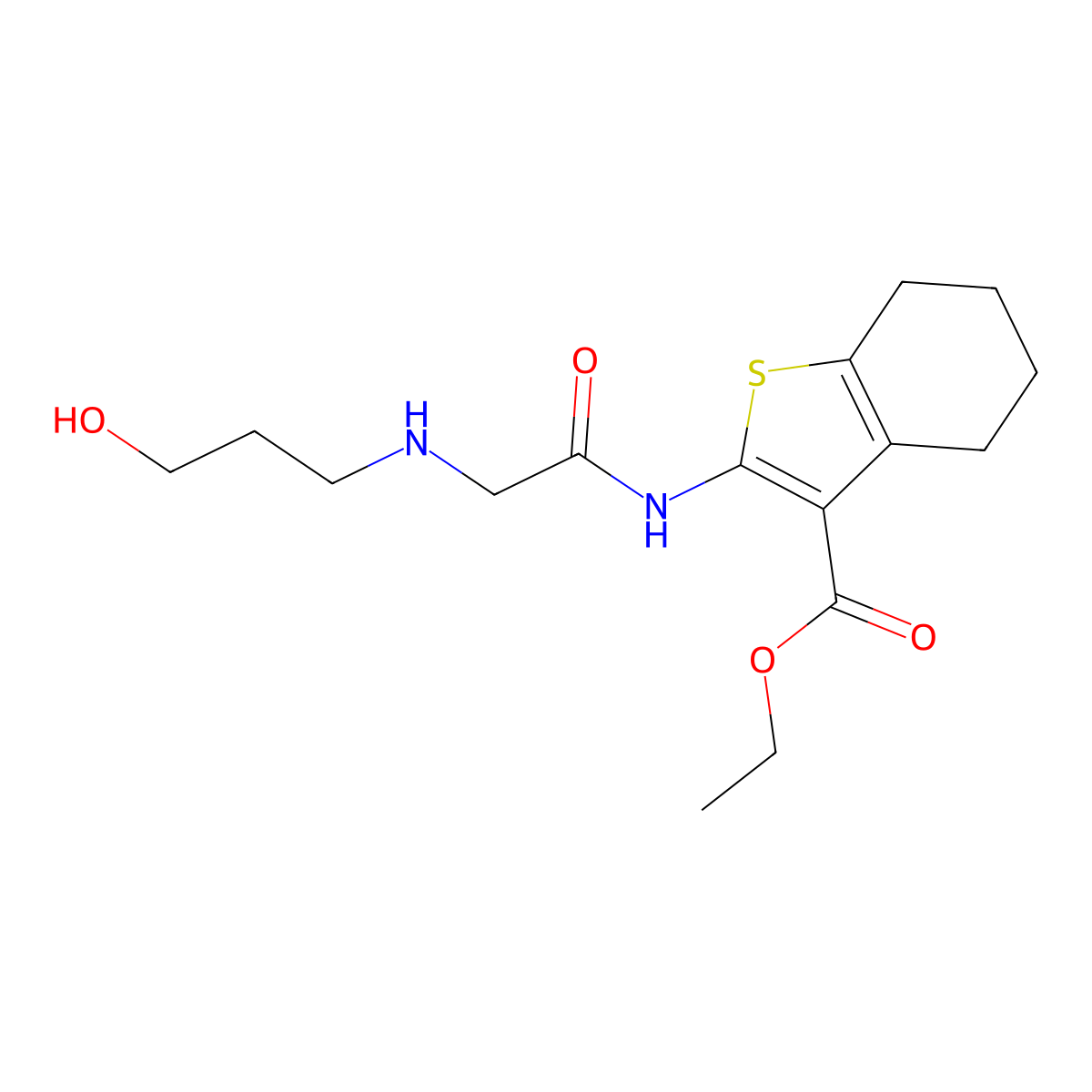 Ethyl 2-(2-((3-hydroxypropyl)amino)acetamido)-4,5,6,7-tetrahydrobenzo[b]thiophene-3-carboxylate molecular structure, CAS 297760-17-9