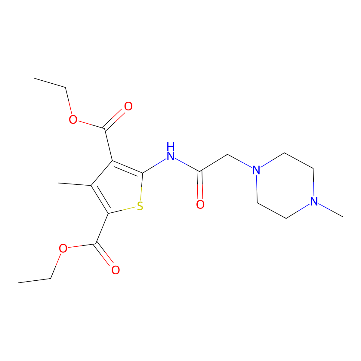 Diethyl 3-methyl-5-{[(4-methyl-1-piperazinyl)acetyl]amino}-2,4-thiophenedicarboxylate molecular structure, CAS 297760-21-5