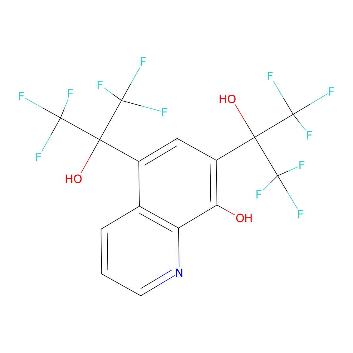 5,7-Bis(1,1,1,3,3,3-hexafluoro-2-hydroxypropan-2-yl)quinolin-8-ol molecular structure, CAS 297760-65-7
