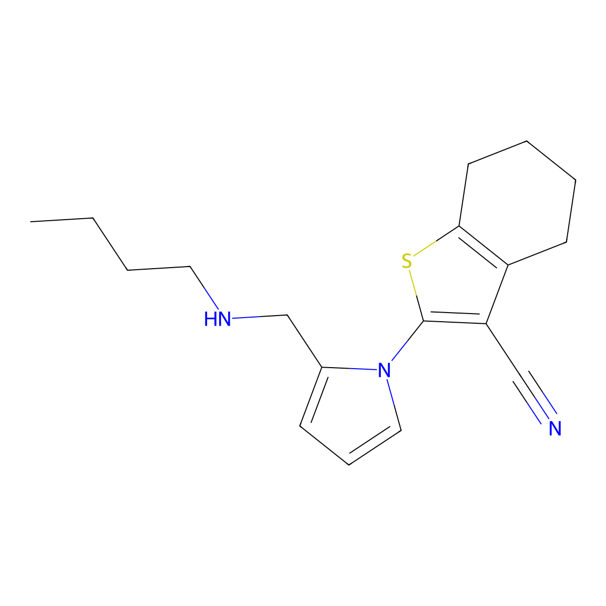 2-[2-(Butylaminomethyl)pyrrol-1-yl]-4,5,6,7-tetrahydro-1-benzothiophene-3-carbonitrile molecular structure, CAS 297761-65-0