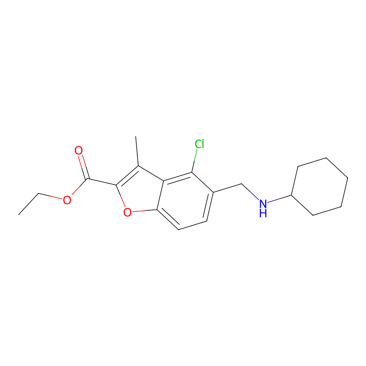 Ethyl 4-chloro-5-[(cyclohexylamino)methyl]-3-methyl-1-benzofuran-2-carboxylate molecular structure, CAS 297761-71-8