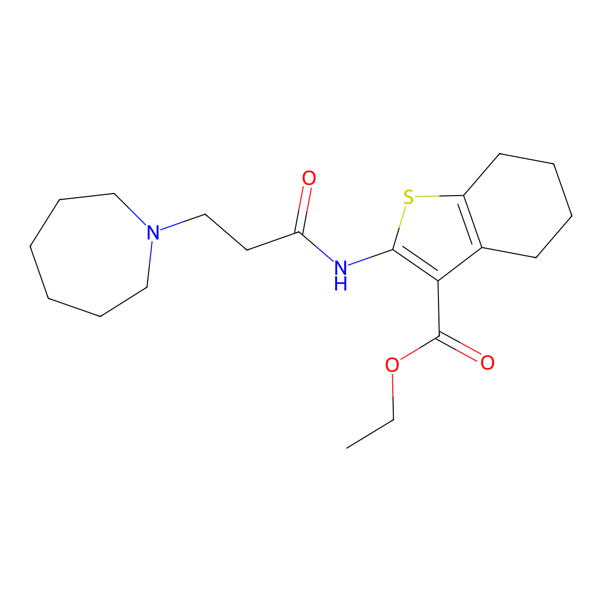 Ethyl 2-{[3-(azepan-1-yl)propanoyl]amino}-4,5,6,7-tetrahydro-1-benzothiophene-3-carboxylate molecular structure, CAS 297761-75-2