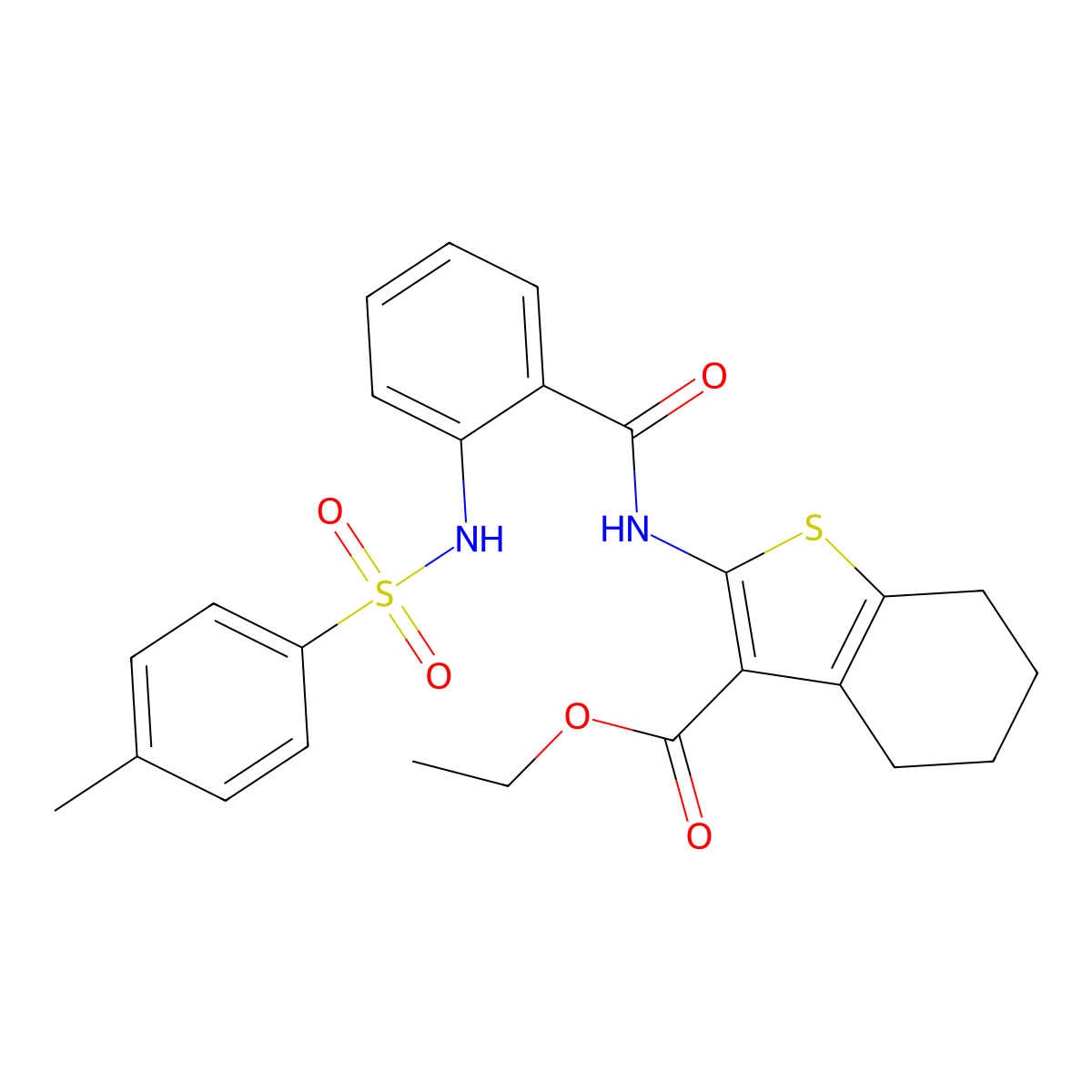 Ethyl 2-[[2-[(4-methylphenyl)sulfonylamino]benzoyl]amino]-4,5,6,7-tetrahydro-1-benzothiophene-3-carboxylate molecular structure, CAS 297762-55-1