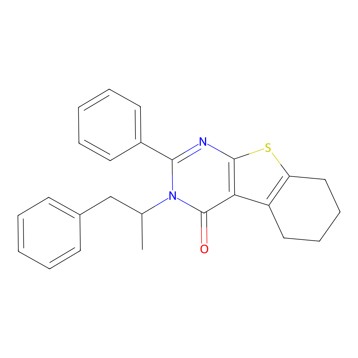 2-phenyl-3-(1-phenylpropan-2-yl)-5,6,7,8-tetrahydro[1]benzothieno[2,3-d]pyrimidin-4(3H)-one molecular structure, CAS 297762-57-3