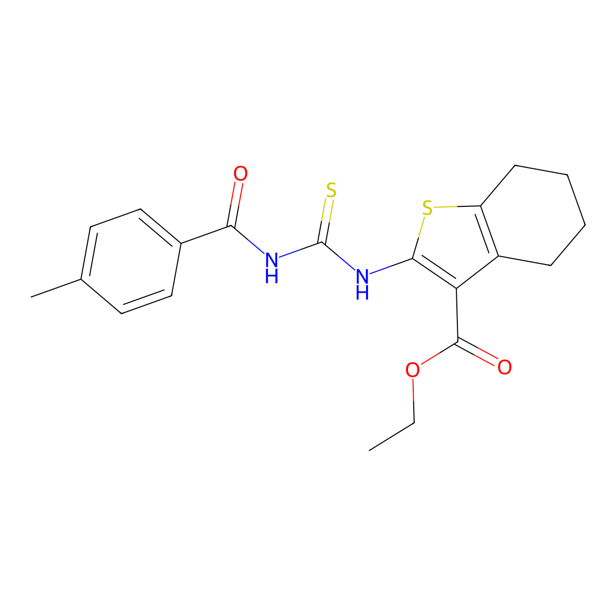 Ethyl 2-[(4-methylbenzoyl)carbamothioylamino]-4,5,6,7-tetrahydro-1-benzothiophene-3-carboxylate molecular structure, CAS 297762-60-8