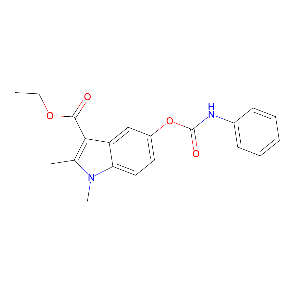 ethyl 1,2-dimethyl-5-((phenylcarbamoyl)oxy)-1H-indole-3-carboxylate molecular structure, CAS 297762-65-3